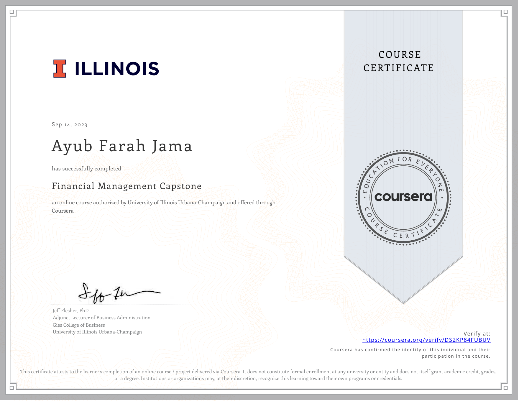 Financial Management Capstone certificate